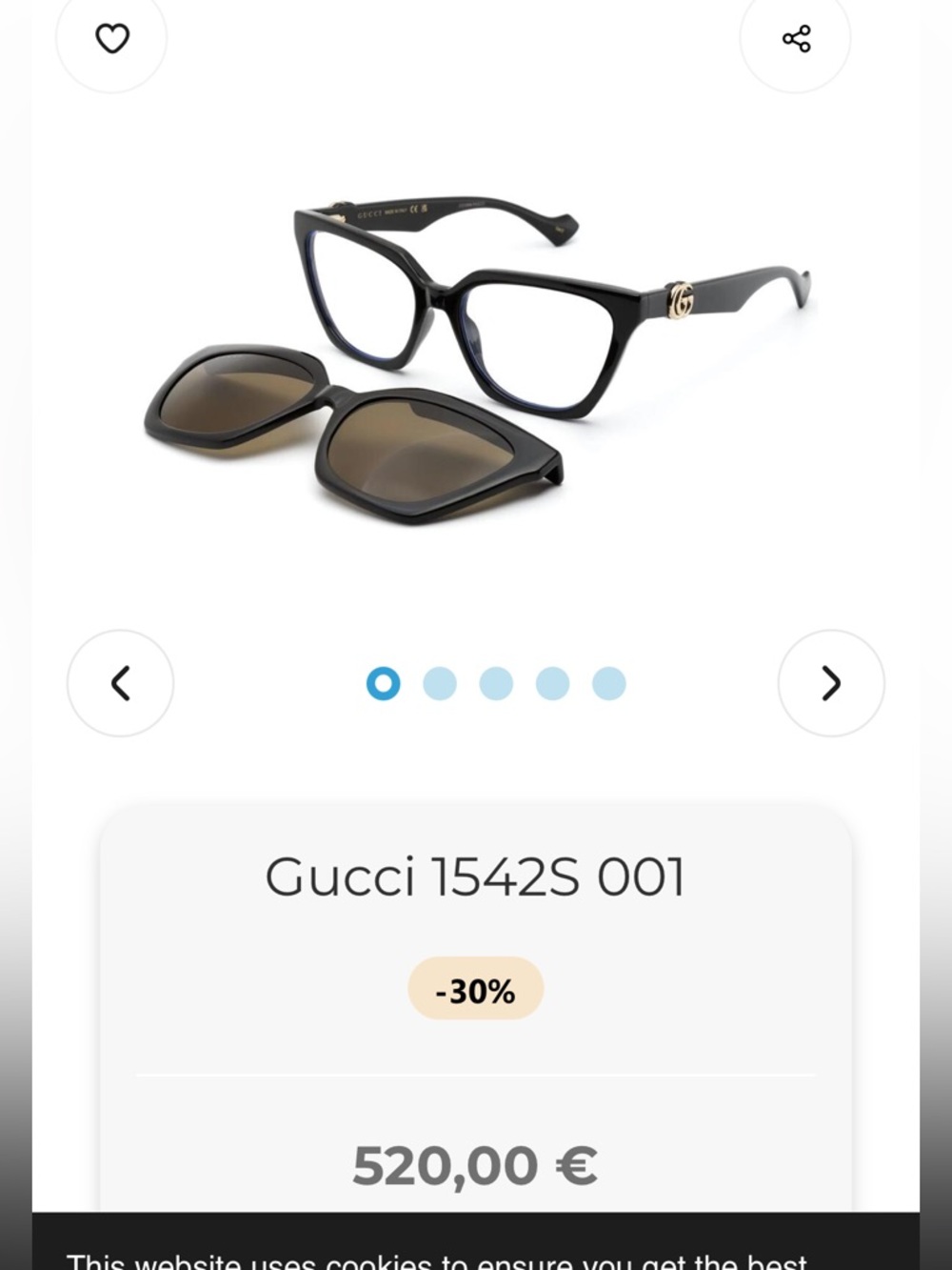 Gucci Black Frame with Black  Clip-On Sunglass like new